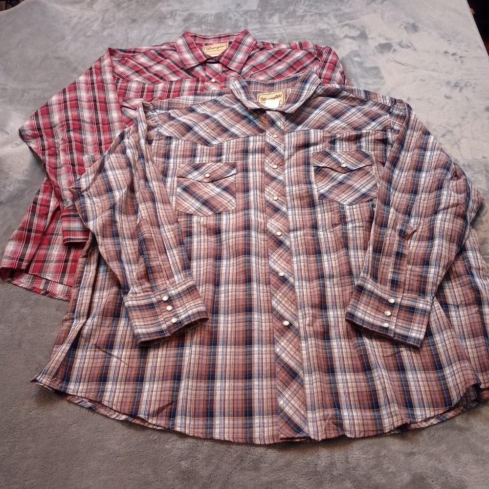 Wrangler Pearl Snap Western Shirts LOT OF 2 Mens 2XL Big Plaid Cowboy Workwear‎